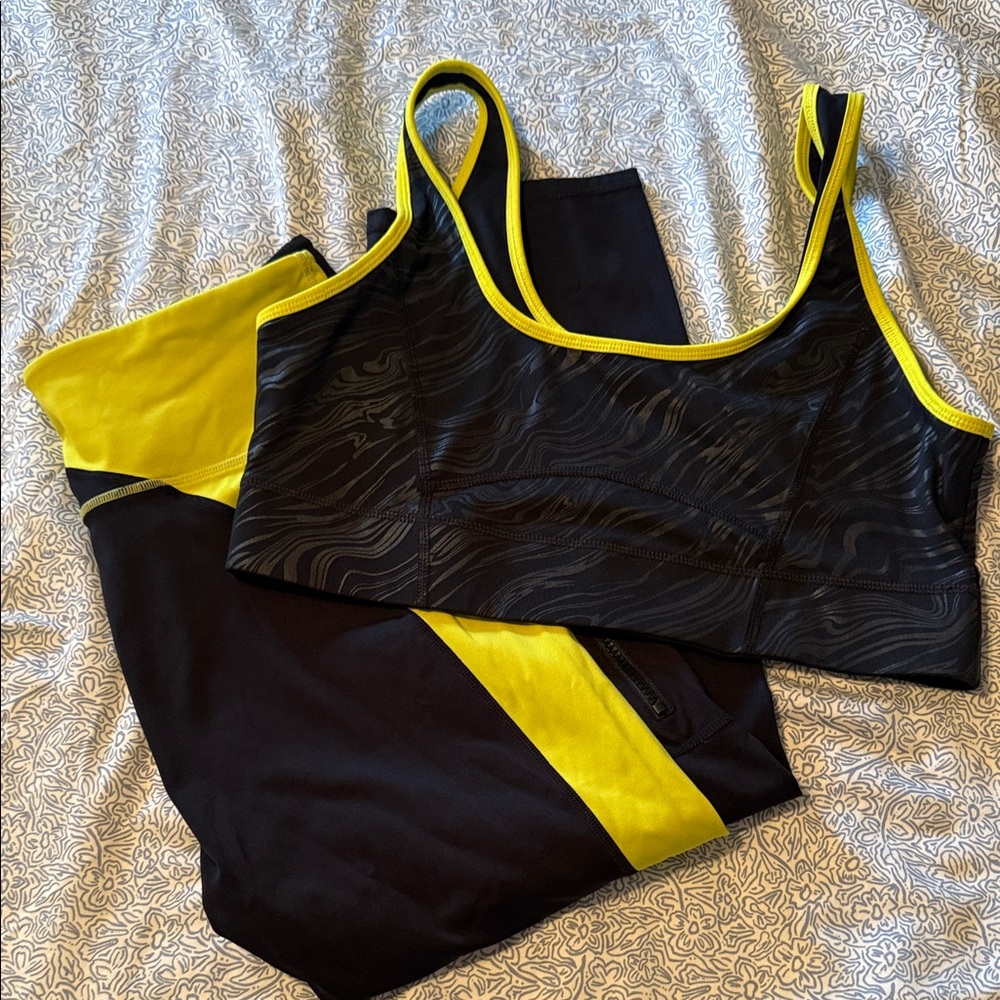 Fabletics Black and Neon Yellow Leggings Set XL/XXL/1X